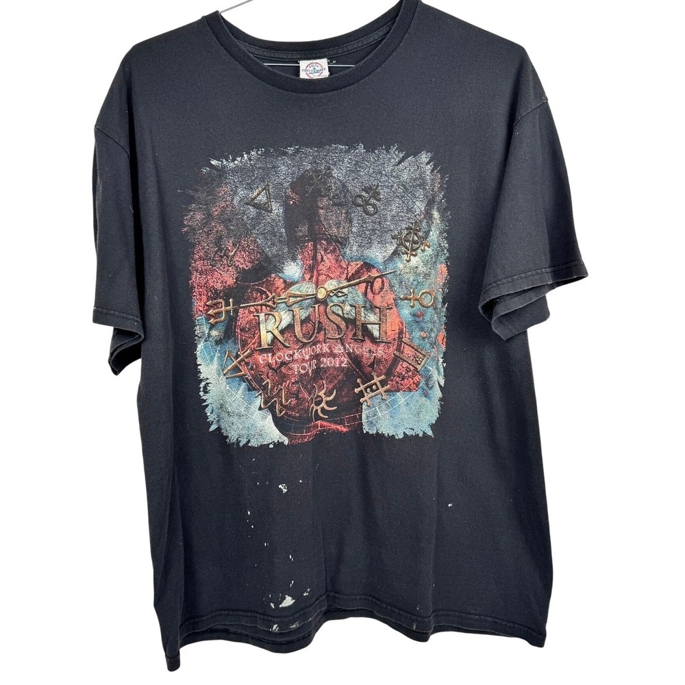 Rush Clockwork Angels Tour 2012 Graphic T-Shirt XL Black Fade Indie Grunge Biker